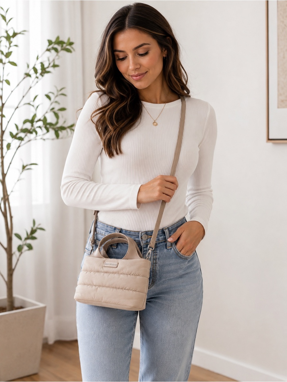 Max Studio Quilted Puffer Mini Crossbody Bag New